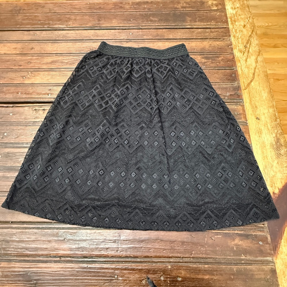 Joe B Black Lace Geometric Diamond Chevron A-Line Skirt Small Y2K Style